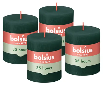 Immagine prodotto di Bolsius - Candela rustica - Verde - 8 cm - Confezione da 4 – Candele decorative – Senza olio di palma