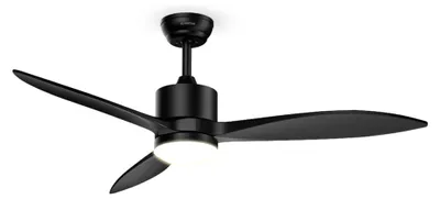 Zdjęcie produktu dla Klarstein SkyBreeze wentylator sufitowy z oświetleniem – LED, pilot zdalnego sterowania i aplikacja, 6 poziomów, 3 skrzydła, cichy, wewnętrzny i zewnętrzny, 132 cm, ściemnialny, kompatybilny z inteligentnym domem, czarny