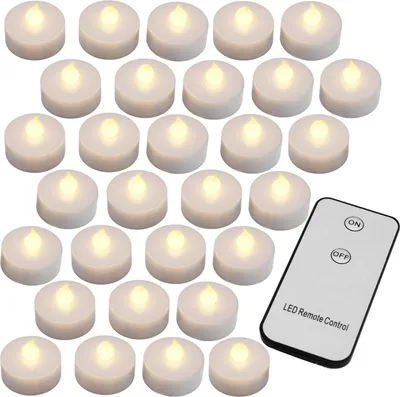 Produktbild von MONZANA® Teelichter LED +300H elektrisch flackernd mit Fernbedienung mit Batterien flammenlose realistische Kerzen hell warm weiß 30er Set je 3,7cm