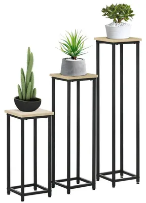 Imagen del producto de Soporte para plantas, juego de 3 piezas, apilable | Color: + Marrón | Dimensiones: 21x21x50/70/90 cm