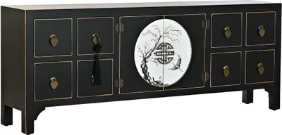 Image de Meuble TV DKD Home Decor Noir Oriental Blanc Or Blanc/Noir Métal Sapin Bois MDF 130 x 26 x 51 cm