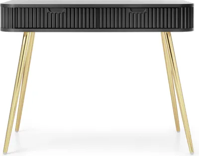 Produktbild von Selsey Zova - Schminktisch mit 2 Schubladen, schwarz mit goldenen Beinen, 110 cm