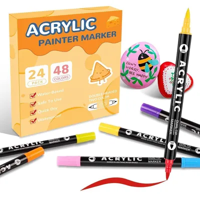 Productafbeelding van Acrylstiften DualTip, 48 kleuren, waterbestendig, geschikt voor steen en glas, 24 stuks