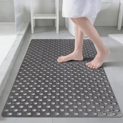 Image de Tapis de douche antidérapant, 80x120 cm, en TPE, gris, rectangulaire