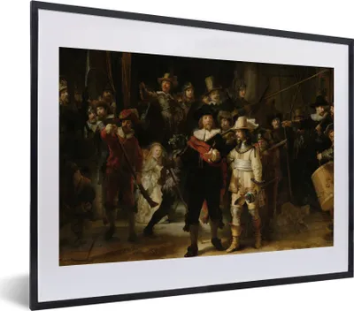 Produktbild von MuchoWow® Gerahmtes Poster Die Nachtwache - Kunst - Alte Meister - Rembrandt 40x30 cm - Poster mit Schwarzem Bilderrahmen Wandposter Rahmen Foto Bilder - Bilderrahmen - Poster im Rahmen