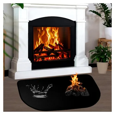 Produktbild von Feuerfeste Unterlage - 80 x 50 cm Feuerschutzmatte für Kaminofen, hitzebeständig bis 1000°C, Funkenschutzplatte zum Schutz des Bodens vor Funken, Bodenschutzmatte für Kamin, BBQ-Grills, Schwarz