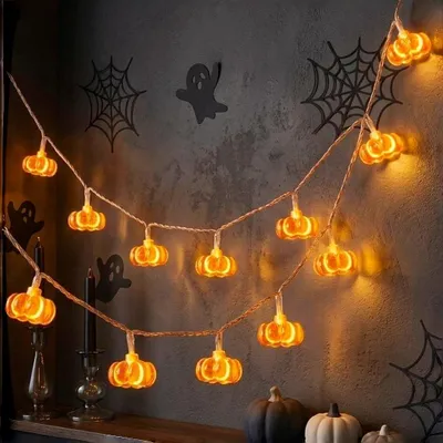 Kürbis-Lichterkette, 3 m, 20 warmweiße LEDs, Timer, batteriebetrieben