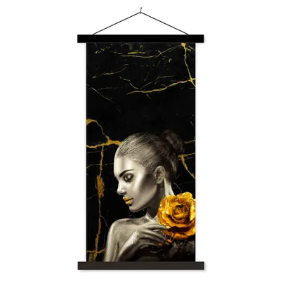 Produktbild von MuchoWow® Textilposter Frauen - Rosen - Gold - Marmor 40x80 cm mit schwarzem Rahmen - Wandemalerei