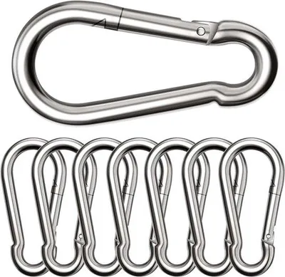 Obrázok produktu pre Sada karabín z nehrdzavejúcej ocele - 8 kusov - nosnosť 200 kg - otočný hák - 80 mm x Ø8 mm