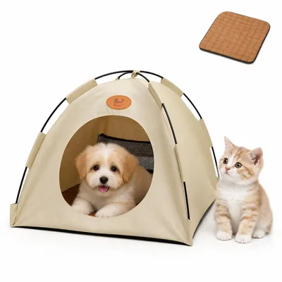 Image de Tente Respirante pour Chats et Chiens avec Coussin Amovible, Beige, Image générée par une IA