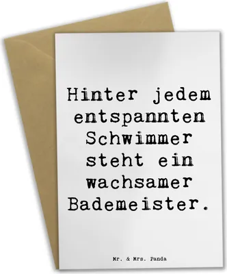 Produktbild von Mr. & Mrs. Panda Grußkarte Spruch Bademeister schützend - Weiß - Geschenk, Grußkarten, vatertagskarte, Berufsprodukte, weihnachtskarten, Meer, Dankbarkeit, Klappkarte