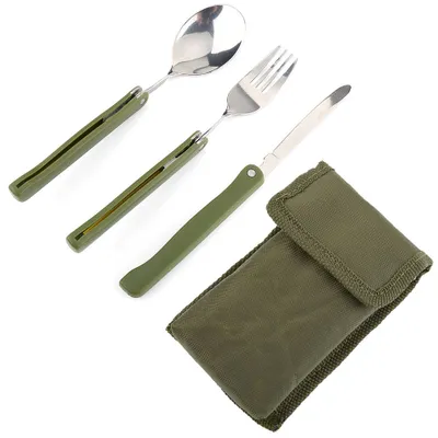 Produktbild von Camping Utensilien Set, 3 Stück Edelstahl Klappgabel, Messer, Löffel Geschirr Set für Camping, Picknick und Reisen