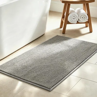 Obrázok produktu pre Kúpeľňová predložka 90 x 60 cm, šenil, protišmyková, sivá, do kúpeľne