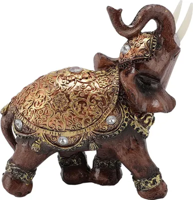 Image de Statue d'éléphant chanceux en résine Figurine d'éléphant Feng Shui Décoration d'intérieur pour le salon Cadeau de pendaison de crémaillère Marron M