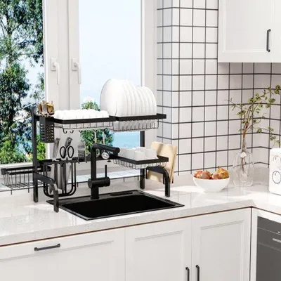 Produktbild von Doppelhaubenhalter 2-teiliger mit Gitter und Stahlhalter, schwarz, 51-93 cm für Küche