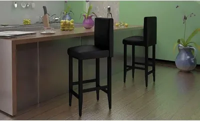 Imagen del producto de Conjunto de 4 taburetes negros, tapizados en cuero sintético, con respaldo, patas de madera, altura del asiento de 75 cm, ideales para barras, mostradores, cocinas, islas de cocina, bistrós y salones
