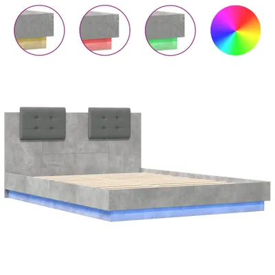 Produktbild von vidaXL Bettgestell mit Kopfteil und LED-Leuchten Betongrau 150x200 cm