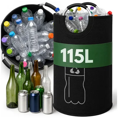 Produktbild von Kuketo | Flaschen- und Dosen-Sammeltasche 115 l – Faltbarer Behälter für Pfandflaschen und Leergut – 2 Tragegriffe