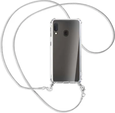 Produktbild von Handykette Backcover-Schutzhülle mit Band (Metall silberfarben) für Samsung Galaxy A20e - silberfarbene Kette Snake