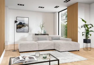 Produktbild von Ecksofa Designersofa ROMY in Stoff Enjoy Me Creme Ottomane Rechts