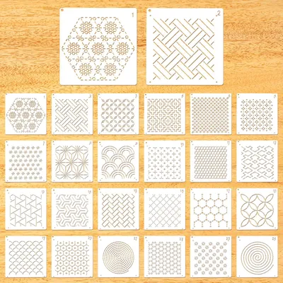 Produktbild von Sashiko Stencil Set - 24-teilig für Handquilten und Scrapbooking - Prägeschablonen - 12 x 12 cm