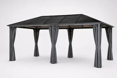 Produktbild von 4iQ Hardtop Gartenpavillon 3x6 m mit Polycarbonatdach & Vorhängen – Metall Pavillon für Garten, Terrasse, 18 m²