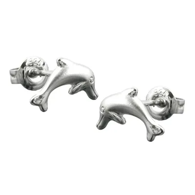 Produktbild von Ohrstecker Ohrring 10x5mm springender Delfin matt-glänzend rhodiniert Silber 925 silber 10x5mm