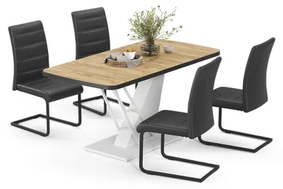 Immagine prodotto di Set di tavoli da pranzo Vicco Fenaro Rovere dorato/Bianco 120 x 80 cm con 4 sedie da pranzo, nero, Model 62992