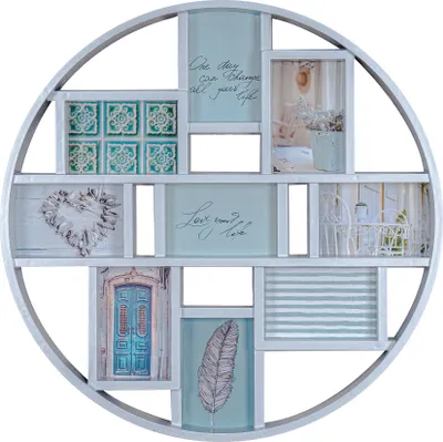 A circular collage photo frame with multiple picture slots.