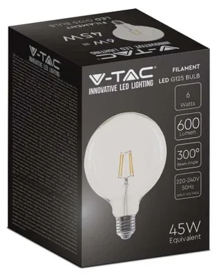 Immagine prodotto di V-TAC VT-1983 Lampadina led Globo 6W trasparente filamento E27 G125 luce bianco caldo 3000K - 214304