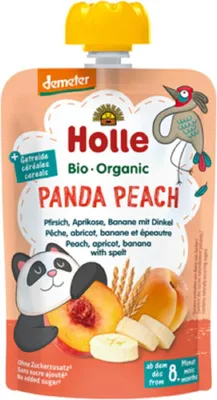 MUS BRZOSKWINIOWA PANDA (BRZOSKWINIA - BANAN - MORELA - ORKISZ) BEZ DODATKU CUKRÓW OD 8 MIESIĄCA DEMETER BIO 100 g - HOLLE