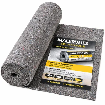 Produktbild von Malervlies Abdeckvlies 50 x 1m – 180g/m² Schutzvlies mit Anti-Rutsch Beschichtung – Bodenschutz & Möbelschutz für Umzug, Renovierung und Baustelle