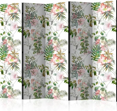 Produktbild von Akusticher Raumteiler Botanik Foto Paravent 225x172 cm beidseitig auf Vlies-Leinwand bedruckt Akustikschaum Trennwand Spanische Wand Sichtschutz Home Office Natur Pflanzen Blumen b-B-0318-z-c