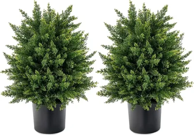 Produktbild von Künstliche Pflanze Zypresse 2 STK., Künstliche Zeder 54cm, Kunstbaum mit Topf, Dekobaum für Indoor & Outdoor, Künstliche Topfpflanze für Veranda, Büro