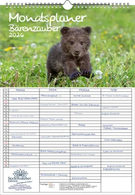 Produktbild von Bärenzauber Planer Familienplaner 4 Spaltenplaner DIN A3 Kalender für 2026 Bären - Seelenzauber