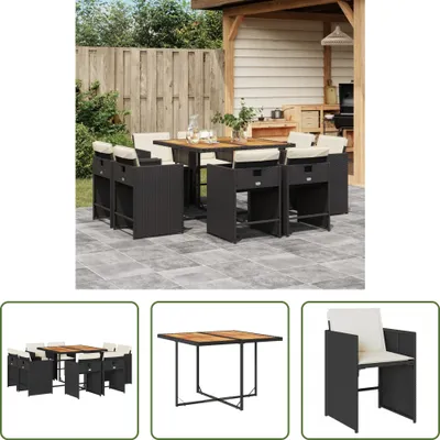 Produktbild von The Living Store 9-tlg. Garten-Essgruppe mit Kissen Schwarz Poly Rattan
