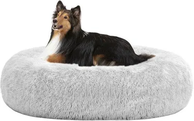Obrázek produktu pro Unyqoos® Kulaté pelíšek pro domácí mazlíčky, 80 cm – plyšový pelíšek pro psy a kočky, světle šedý, protiskluzová voděodolná spodní strana, odnímatelný a pratelné potah