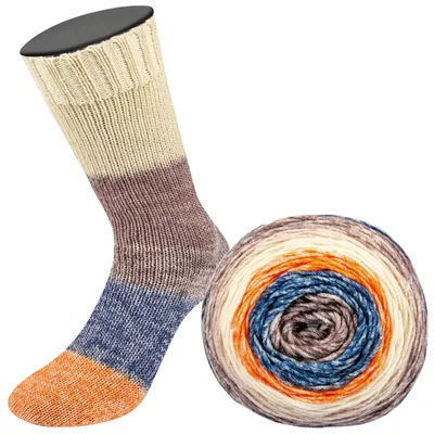 Produktbild von Lana Grossa - Gomitolo Meilenweit 4020 braun graublau orange ecru beige
