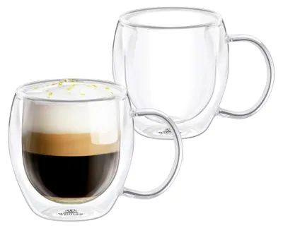 Doppelwandige Thermogläser mit Henkel, 2er-Set, 250 ml, hitzebeständig