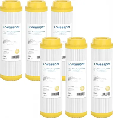 A group of water filter cartridges against a white background.
