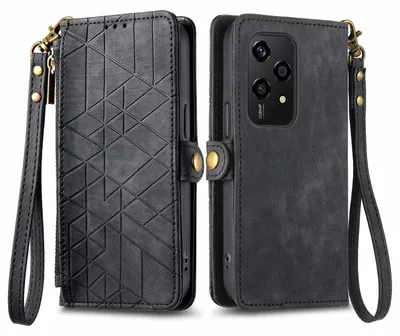 Immagine prodotto di Per Honor 200 Lite Custodia a portafoglio in Pelle finta con cerniera e cinturino Custodia protettiva Cover nera