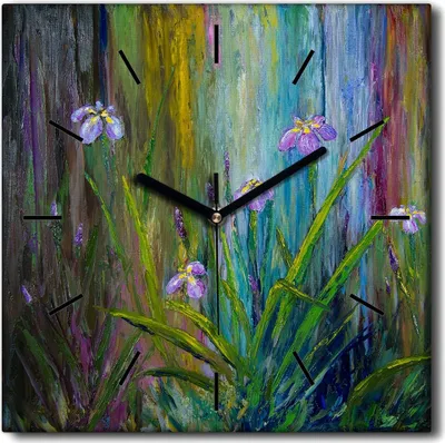 Produktbild von Coloray Uhr auf Leinwand 30x30 cm Wand Uhr Dekoration Wohnzimmer Segeltuch schwarze Hände -Windmühlen-Abstraktion.