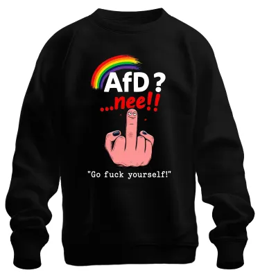 Productafbeelding van AfD? ...Nee!! Regenboog, middelvinger, statement, sarcastisch, sweatshirt, trui, zwart, maat S