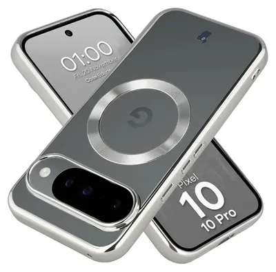 Produktbild von Handyhülle mit Magnetring für Google Pixel 10 / 10 Pro, Bizon Case EduardO, Transparent-Silbern
