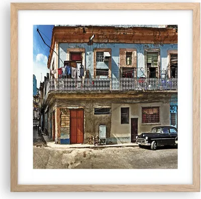 Produktbild von Gerahmtes Poster - Rahmen in heller Eiche - Kuba Havanna Balkon - 40x40 cm - Wand Bild - Wanddeko - Wandbilder - Wandposter - Bilderrahmen - Bilder - Kunstdruck - Wandbild - P2NAC40x40-4255