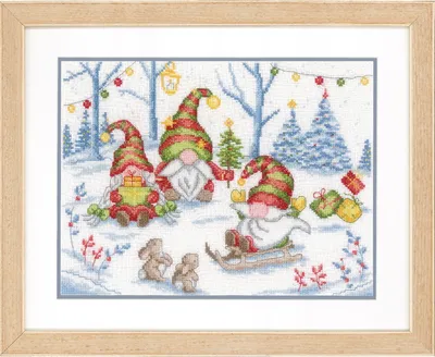 Produktbild von Vervaco Kreuzstich Stickpackung "Party mit Weihnachsgnomen", Zählmuster, 29x21cm