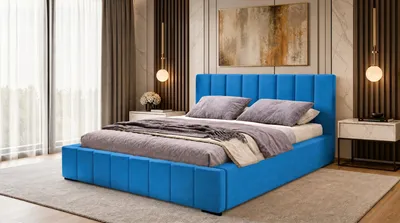 Produktbild von Nero Polsterbett 180x200 cm, Doppelbett mit Bettkasten, Velourstoff Blau