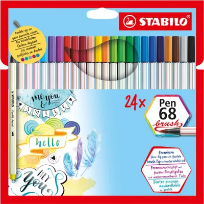 Immagine prodotto di Pennarello premium con punta a pennello per linee di larghezza variabile - STABILO Pen 68 brush - confezione da 24 - con 19 colori diversi