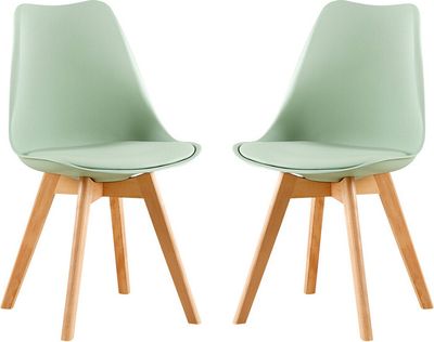 HJ_WeDoo Sada 2 jídelních židlí s masivní bukovou nohou, skandinávský design čalouněné kuchyňské židle židle kuchyňské dřevo, světle zelená barva