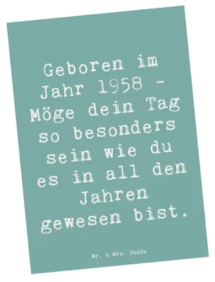 Produktbild von Mr. & Mrs. Panda Postkarte Spruch 1958 Geburtstag - Meeresbrise - Geschenk, einzigartige Jahrgang, Postkarten, Alter, Grußkarte, liebevolle Botschaft, Glückwunsch